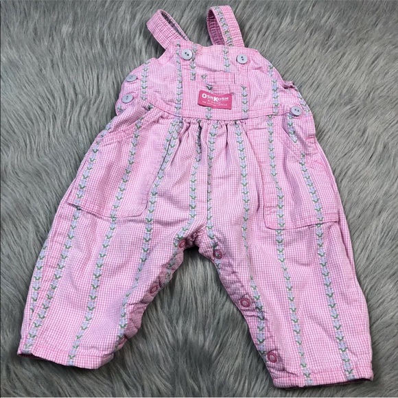 Vintage Baby Girls Oshkosh Bgosh Pink Floral Overalls - Picture 1 of 10